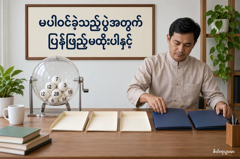 မဝယ်ခဲ့သော ထီပွဲနှစ်ခုကို နောက်ပွဲတွင် ပြန်ဖြည့်ရန် မလိုပါ — စိတ်ကူးထီဆိုင်ရာ သရုပ်ဖော်ပုံ။